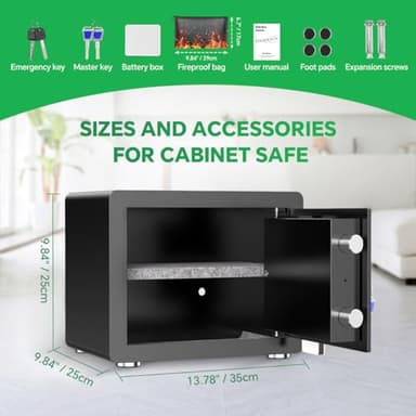 Safe Box with Digital Keypad & Alarm System - Electronic Lock Box for Jewelry Cash with Adjustable Shelves - Includes LED Light & Fireproof and Waterproof Bag(0.8/1.0/1.3/1.53/2.5Cuft) - Image 8