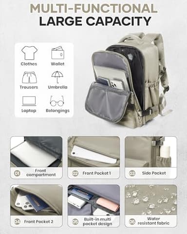 Vacuum Travel Backpack with Pump for Women,Personal Item Carry on Backpacks Flight Approved 18x14x8 inches for Men,Laptop Waterproof Work Compression bags Casual Daypack GreyBrown - Image 7