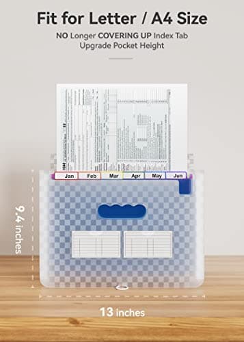 ABC life 12 Pockets Accordion File Organizer Expanding File Folders, Portable Monthly Bill Receipt Document Organizer, Expandable Accordian Filing Folder Letter A4 Size, Colored Tabs (Blue) - Image 3