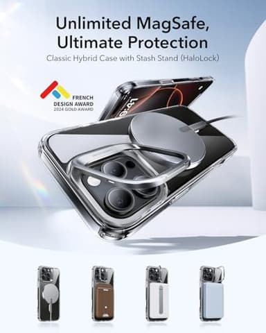 ESR for iPhone 16 Pro Max Case, Compatible with MagSafe, Military-Grade Protective Case, Built-in Stash Stand Phone Case, Scratch-Resistant Back Cover, Classic Series, Clear - Image 3