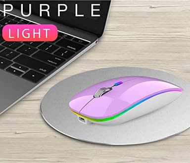 Uiosmuph LED Wireless Mouse, G12 Slim Rechargeable Wireless Silent Mouse, 2.4G Portable Optical Computer Mice with USB Receiver and Type C Adapter (Purple) - Image 3