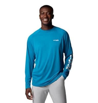 Columbia Men's Terminal Tackle Long Sleeve Shirt, Blue Echo/White Logo, Small - Image 1