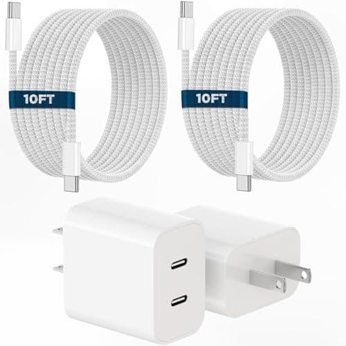iPhone 16 15 Charger, 2Pack PD Dual USB C Charger Block Fast Charging Wall Charger Plug with 10FT Long USB C to C Charger Cord Woven Cable for Apple iPhone 16/16 Plus/16 Pro/16 ProMax/15/15ProMax/iPad - Image 1