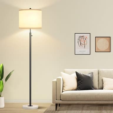 Nintiue Dimmable Floor Lamp for Living Room, 11W LED Bulb Included, Modern Standing Lamp with Marble Base, Tall Pole Light with White Linen Shade for Bedroom Reading Office Corner Nursery-Black - Image 6