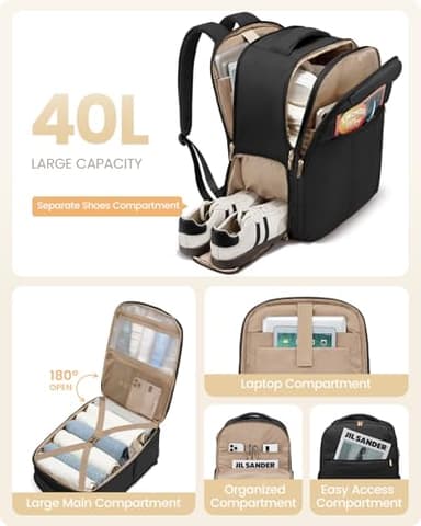 LOVEVOOK Travel Backpack for Women with Shoe Compartment, Puffer Carry on Backpack Flight Approved 40L Personal Item Travel Bag Fits 17inch Laptop, Waterproof Lightweight Bags with 3 Packing Cubes - Image 3