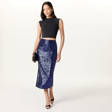 The Drop Women's Bianca Sequin Midi Skirt, Navy, XXS - Image 4