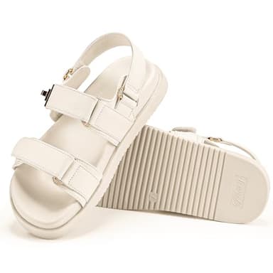 FITORY Women's Flat Sandals Classic Adjustable Double Strap with Cushioned Footbed for Summer Size 6 White - Image 2