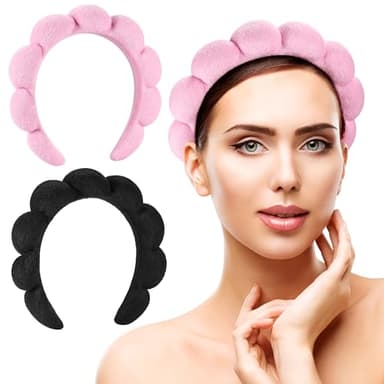 Ztomine Spa Headbands for Washing Face or Facial, Set of 2 Skincare Headbands, Terry Cloth Headband Wash Combo Pack - Puffy Makeup Washing, Mask, Skin Treatment (Black & Pink) - Image 8