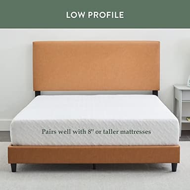 Edenbrook Platform Bed with Headboard – No Box Spring Needed – Faux Leather Upholstered Platform Bed Frame – Low Profile – Easy Assembly – Camel – Full Size - Image 3