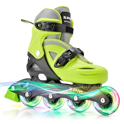 2PM SPORTS Girls Adjustable Illuminating Inline Skates with Light up Wheels, Fun Flashing Beginner Roller Skates for Kids - Yellow Medium - Image 1