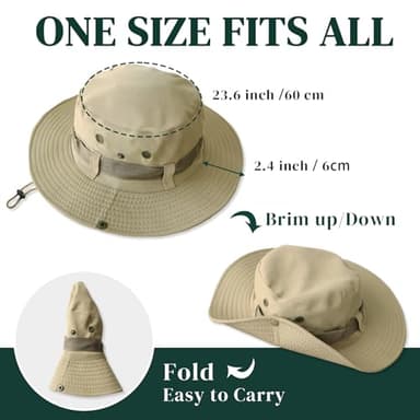 AGLIFEFY Sun Hats for Men Women Bucket Hat Safari Boonie Hat Outdoor UPF 50+ Boonie Hat Foldable Fishing Hats Black (with Webbing) - Image 4