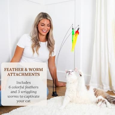 Cat Wand Toy With Suction Cups Interactive Feather Teaser Wand With Worms & Catnip Lizard Snake Chew Toys Cat Toys For Indoor Cats & Kittens Enrichment Toy For Bored Cats With 6 Colorful Attachments - Image 2