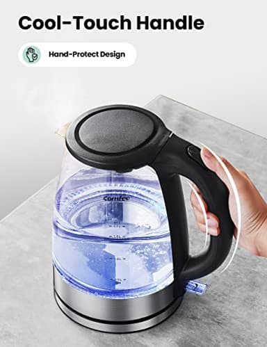 COMFEE' Glass Electric Tea Kettle & Hot Water Kettle Electric, 1.7L Electric Kettle with LED Indicator, 1500W Fast Boil, Auto Shut-Off and Boil-Dry Protection - Image 4