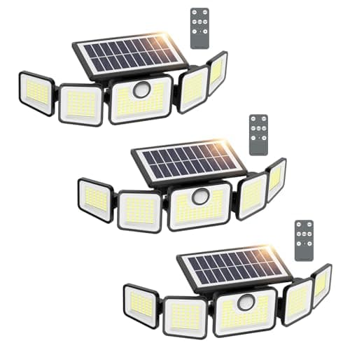 SZPOWER Solar Lights Outdoor, 6000LM Solar Flood Lights Outdoor, 230 LED 5 Heads Motion Sensor Lights Waterproof with Remote Control for Outside Yard House Patio 3 Pack - Image 1