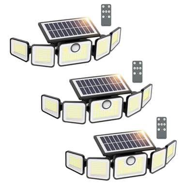 SZPOWER Solar Lights Outdoor, 6000LM Solar Flood Lights Outdoor, 230 LED 5 Heads Motion Sensor Lights Waterproof with Remote Control for Outside Yard House Patio 3 Pack - Image 1