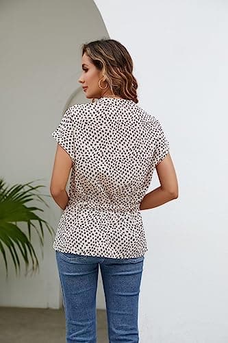 Womens Button Down Blouses Casual Peplum Summer Tops Dressy Chiffon Work Blouse Floral M - Image 2