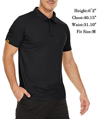 V VALANCH Black Polo Shirts for Men Short Sleeve Moisture Wicking Golf Polo Collared Sport Work Shirts,Black,L - Image 2