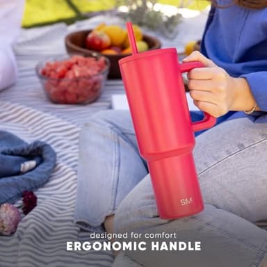 Simple Modern 40 oz Trek Tumbler with Handle and Straw Lid | Cup Holder Friendly Insulated Stainless Steel Travel Mug | Strawberry Fields - Image 9