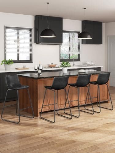Aowos Bar Stools Set of 3, 26 Inches Counter Height Bar Stools with Back, Modern Faux Leather Barstools with Metal Legs and Footrest, Bar Chairs for Kitchens Island (Black) - Image 4