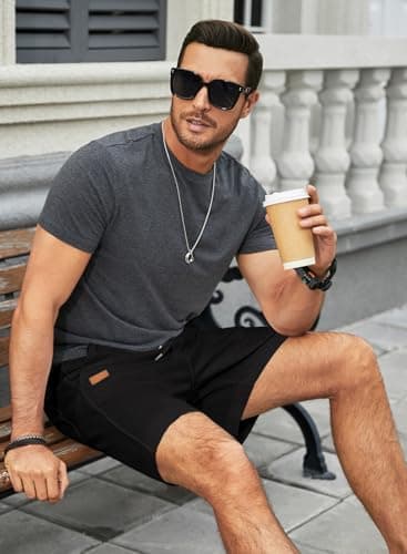 JMIERR Mens Gym Shorts Summer Casual Waffle Stretch Waist Drawstring Shorts Lightweight Basketball Running SweatShorts, L, Black - Image 8