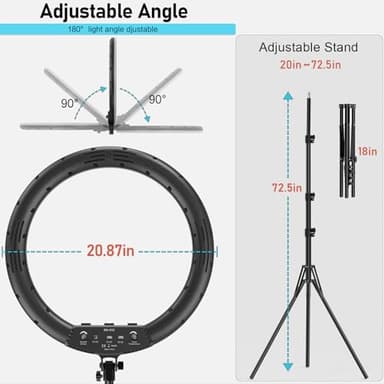 Hagibis 21 inch Ring Light with Stand Outer 55W 5600k Dimmable LED Light, Tripod Stand,and Phone Holder,Remote Controller,Carrying Bag ,CRI 97+ 2540lux, for Streaming Home Office Zoom Call Lighting - Image 6