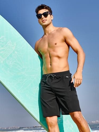 NORTHYARD Mens Swim Trunks Board Shorts 9 Inch Bathing Suit Swimwear Quick Dry Beach Short with Zipper Pocket - No Mesh Liner Black L - Image 3