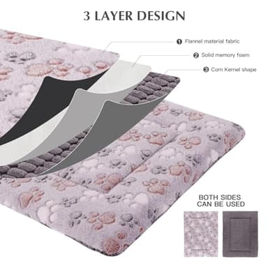 BVAGSS Dog Bed Mat,Reversible Crate Pad, Memory Foam Beds, Soft Warm Pet Cushion for Small Medium Dogs, Washable Pet Sleeping Mattress Kennel Bed Pad XH079 (24''x18''x1.6'',Grey Paw) - Image 3