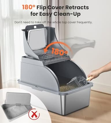 Rilvva Stainless Steel Cat Box Dual Entrance XXL Large Litter Box for Cats, Covered Metal Kitty Litter Box with Flip Door, 16.6” High Wall& Litter Scoop, Gray 2 Pack - Image 7