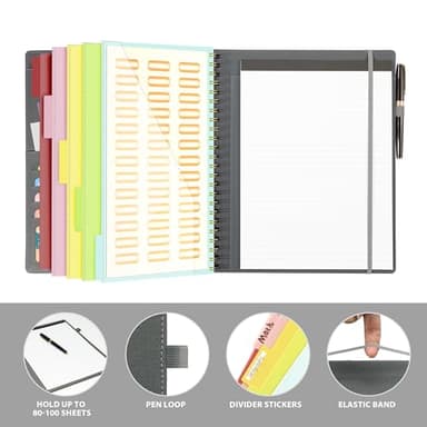 Clipboard with Storage for Men Women, Leather Padfolio Portfolio Organizer 5 Folders with 10 Pockets, Spiral Clipboard Folio with Notepad for Letter Size, Elastic Closure and Pen Loop Grey - Image 5