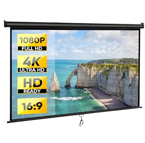 ZENY Outdoor Projector Screen Pull Down 80 Inch 16:9 HD Projection Screen, Roll Down Ceiling Projector Screen, Portable Indoor Outdoor Movie Screen - Image 1