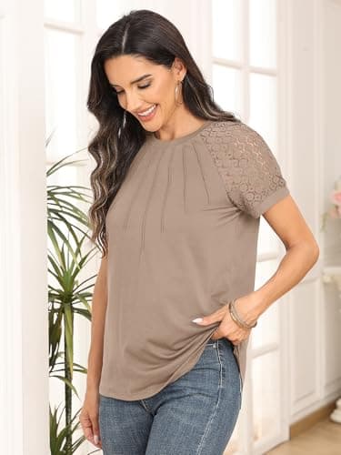 AUTOMET Womens Summer Tops Spring Shirts Trendy Vacation Outfits Short Sleeve Business Tshirts Fashion Casual Blouses Khaki XXXL - Image 4