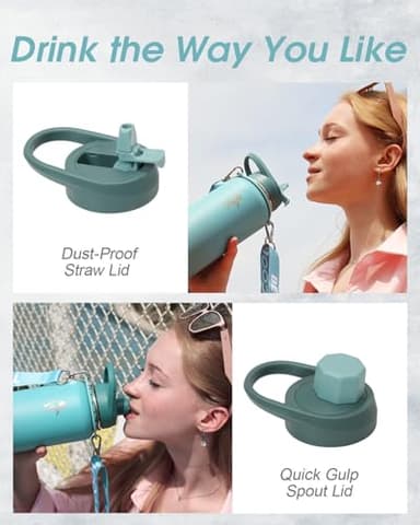 Coolflask Water Bottle 40 oz with Strap, Insulated Metal Water Flask with Straw & Spout Lids, Stainless Steel Double Wall Vacuum, Keep Cold 48h Hot 24h, Leak Proof & Non-BPA, Agate Green - Image 4