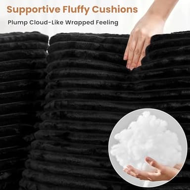 ovios Modular Sectional Sofa Couch with Sofa Bed L-Shape Chaise, Comfy Plush Corduroy Cloud Couches, Modern Deep Seat Sofas Set for Living Room, 6-Seater, Black - Image 6