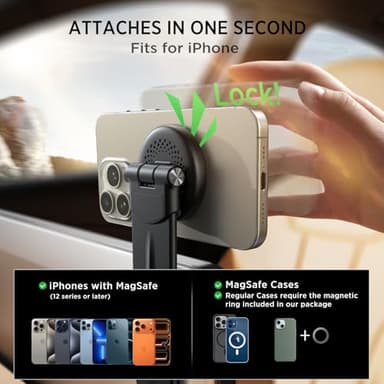 ACMEZING for 15W MagSafe Car Mount Charger, 360% Adjustable Aluminum Alloy Arm, Relocatable Car Phone Holder, Magnetic Wireless Fast Charging, Cell Phone Holder for All Car Models, Black - Image 9