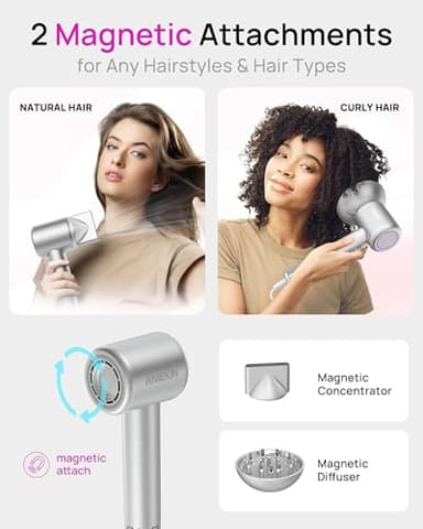 Hair Dryer, High-Speed Ionic Low Noise Blow Dryer for Fast Drying, Birthday Christmas Gifts for Women Men Mom Dad, Thermo-Control Quiet Compact Hair Blow Dryer for Travel Salon, Silver - Image 5