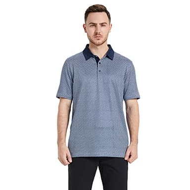 Golf Shirts for Men Dry Fit Short Sleeve Print Performance Moisture Wicking Polo Shirt Bluish Umbrella - Image 2