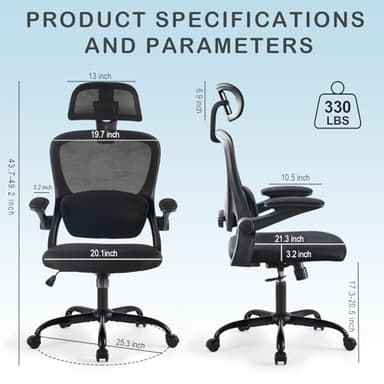 Estevo Ergonomic Office Chair with Tilt-Lock, Home Office Desk Chair with Auto Lumbar Support, High Back Mesh Desk Chair with Adjustable Headrest, Swivel Task Chair or Study Room Bedroom,Black - Image 2