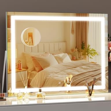Gvnkvn Ligheted Vanity Mirror with Lights, 14" x 12" LED Makeup Mirror, 3 Modes Light, Smart Touch Control Dimmable, 360°Rotation, Rectangle White Frame - Image 9