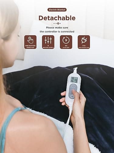 Electric Blanket Heated Throw,Double-Sided Flannel&Sherpa Electric Throw with1-9 hrs Timer Auto-Off & 8 Heating Levels,ETL Certification,Machine Washable,Heated Protection Ultra Soft Warm - Image 2