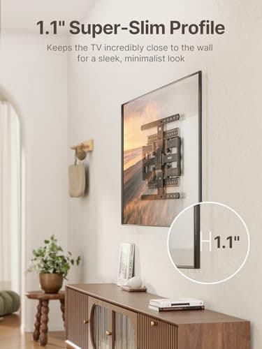 monTEK Ultra Slim TV Wall Mount for 43-90 Inch TVs | 1.1" Thin Low Profile Full Motion Bracket | Dual Swivel Articulating Arms with Tilt | Max VESA 600x400mm | Holds 132lbs | Fits 16"/18" Studs - Image 8