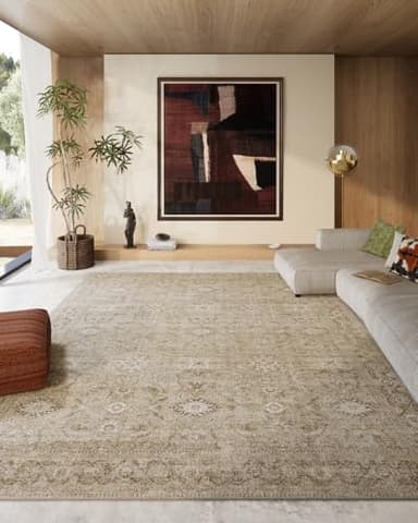 Washable Living Room Area Rugs: 8'x10' Large Rug Stain Resistant Distressed Vintage Boho Rug Non Slip Low Pile Faux Wool Soft Rug for Bedroom Bedside Kitchen Farmhouse Nursery Playroom Dining Room - Image 1