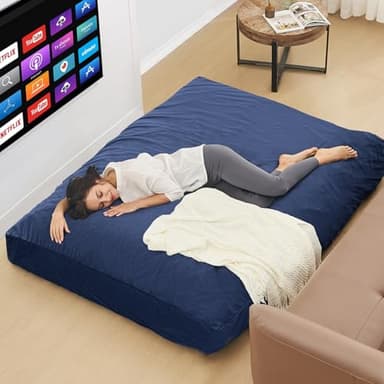 Bean Bag Chairs for Adults - Giant Bean Bag Chair Convertible Bean Bag Bed - Beanbag Chair with Micro Fiber Cover/Furniture Foam Filler - Floor Couch Sofa in Bedroom Dorm Room - Queen Navy Blue - Image 4