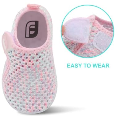 Baby Girls Boys Water Shoes Swim Toddler Barefoot Water Sports Sandals Aqua Socks Sneakers First Walking Shoes for Beach Color WhitePink 12-18 Months Infant - Image 3