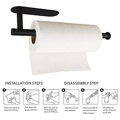 Paper Towel Holders-Blcak,Paper Towels Rolls - for Kitchen,Paper Bulk- Self-Adhesive Under Cabinet,Both Available in Adhesive and Screws,Stainless Steel - Image 6