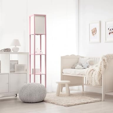 Simple Designs LF1014-LPK Etagere Organizer Storage Shelf Linen Shade Floor Lamp, Light Pink - Image 6