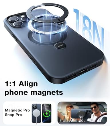 TORRAS Upgraded 360 Spin Magnetic Stand for iPhone 16 Pro Case, Fit for MagSafe, Built-in Kickstand & Ring Holder, Mil-Grade Protective Soft Edge Translucent Case for iPhone 16 Pro, Black 6.3'' - Image 4