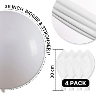 PartyWoo White Balloons 4pcs 36 Inch Extra Large Big Jumbo Giant Matte White Latex Helium Balloons for Wedding Bridal Graduation Engagement Baby Shower Birthday Tea Party Decorations White-Y13 - Image 3