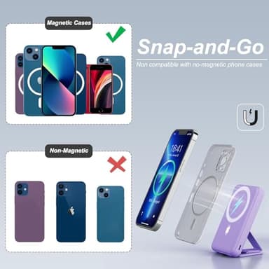 AOGUERBE Magnetic Power Bank, 10000mAh Foldable Wireless Portable Charger with USB-C Cable LED Display for iPhone 15/14/13/12 Pro/Pro Max/Plus/Mini (Violet) - Image 5