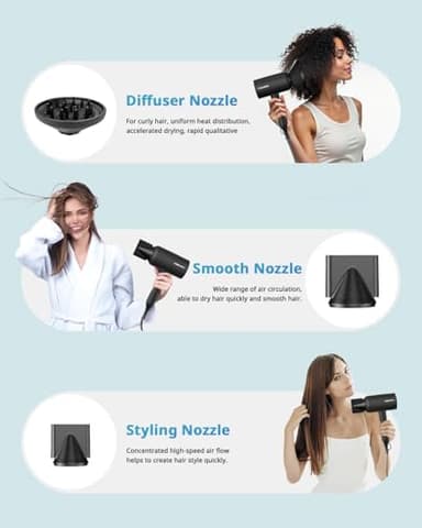 SHRATE Lightweight Ionic Hair Dryer with Diffuser - Powerful 1800W Blow Dryer for Fast Drying - Professional Low Noise Mini Hair Dryer for Travel, Gifts, Hair Styling (Black) - Image 4