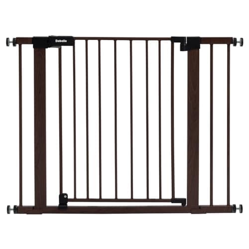 BABELIO 29-40" Metal Baby Gate with Black Wood Pattern, Auto Close Dog Door for The House、Stairs and Doorways, Pressure Mounted Pet Barrier, with Wall Protectors and Extenders - Image 1